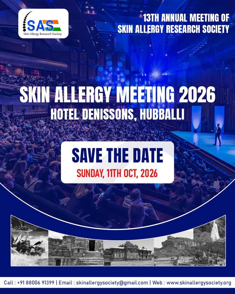 Save the date — Skin Allergy Meeting 2026, Sunday 11 October 2026, Hotel Denissons, Hubballi